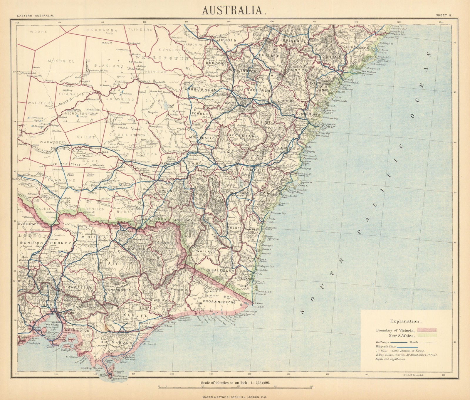 VICTORIA NEW SOUTH WALES Sydney. Railways telegraphs. Australia. LETTS 1892 map